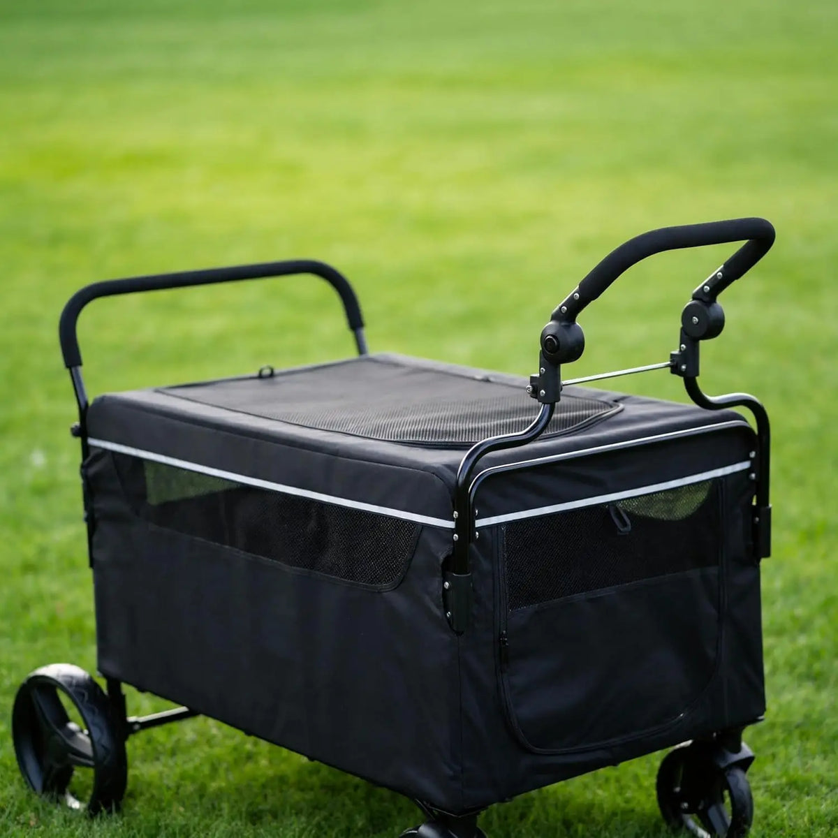 Foldable Pet Stroller Wagon With Mesh Windows And Safety Tether