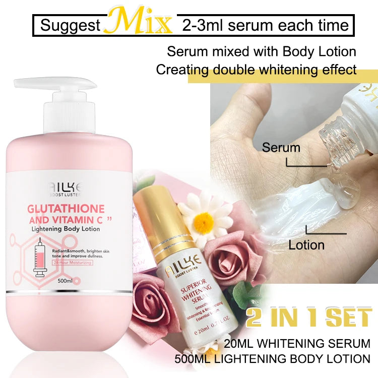 AILKE Brightening Skin Care Set, With Vitamin C, Glutathione, Reduce Spots, Moisturizing, Smooth Soft Skin, Improve Skin Radiant