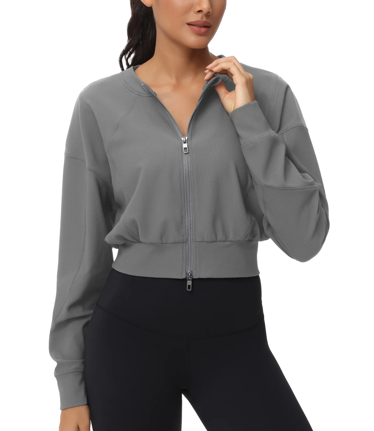 The Gym People Women's Cropped Full Zip Workout Jacket