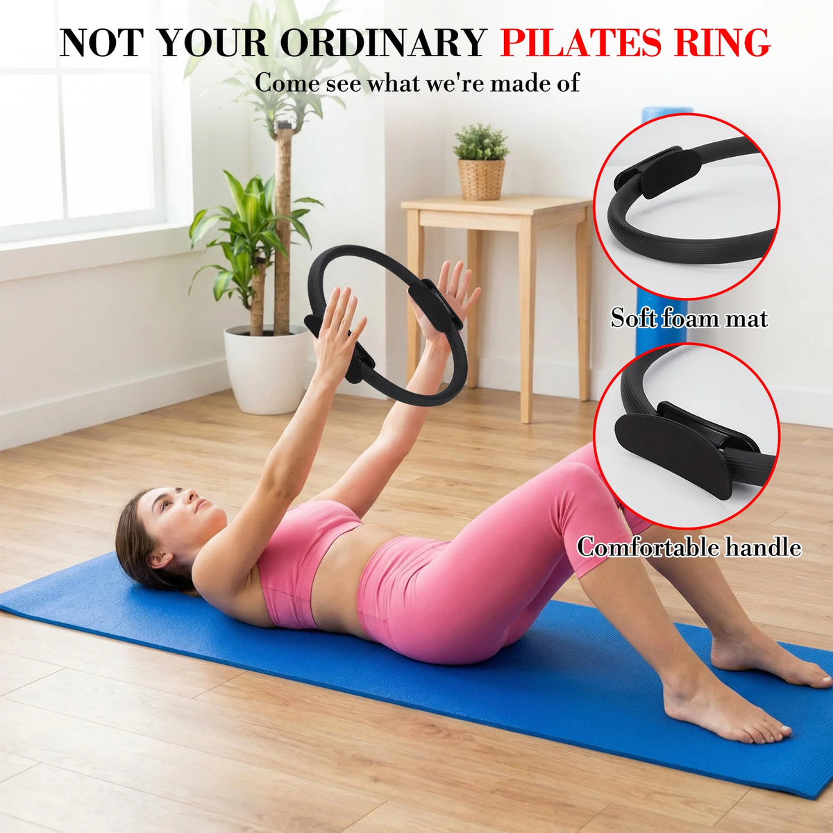 Pilates Training Set, 3-in-1 Pilates Ring, 9.8" Exercise Ball, Fabric Resistance Bands, Workout Guide for Home Gym Yoga Fitness