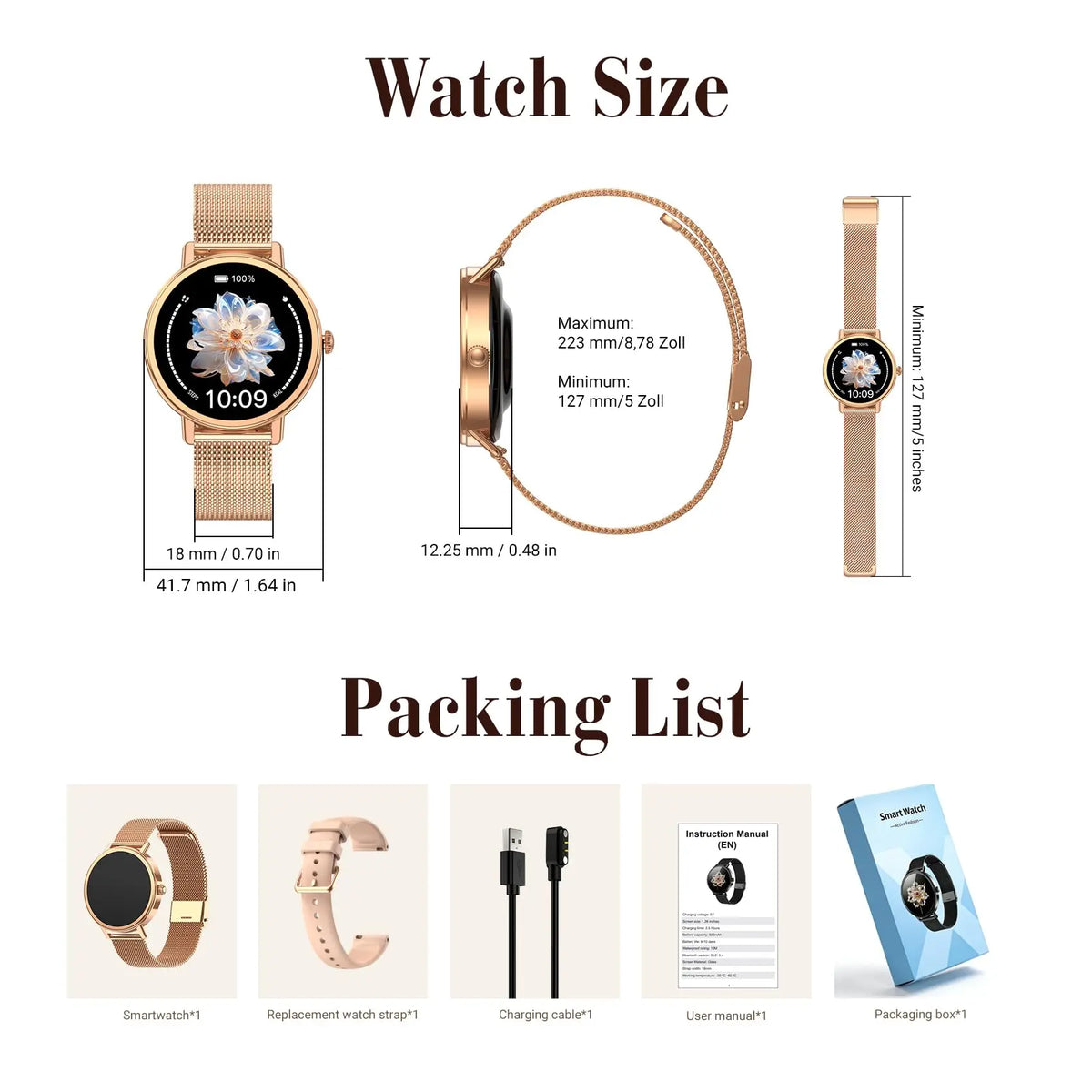 Blackview X30 Women's Smartwatch with Health Monitor Fitness Tracker 1.26” AMOLED Screen Bluetooth Smartwatch for Android IOS