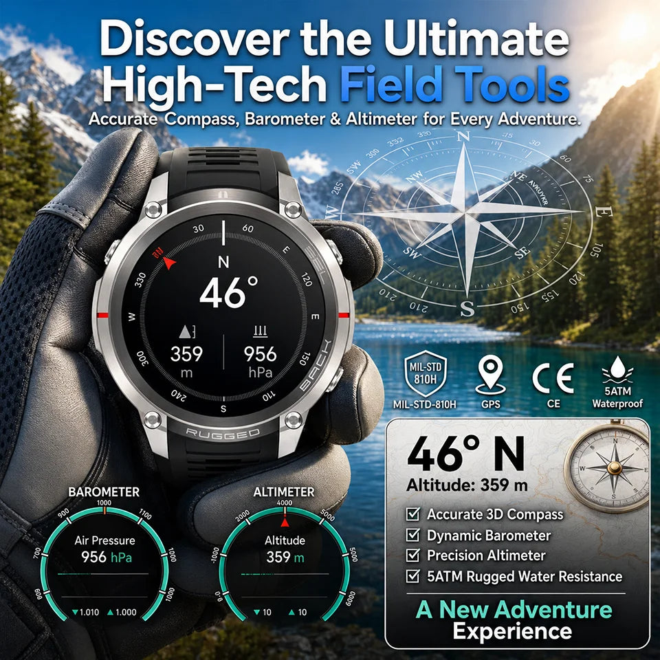 Military GPS Smart Watch Bluetooth Call Waterproof Outdoor Sports Tracker