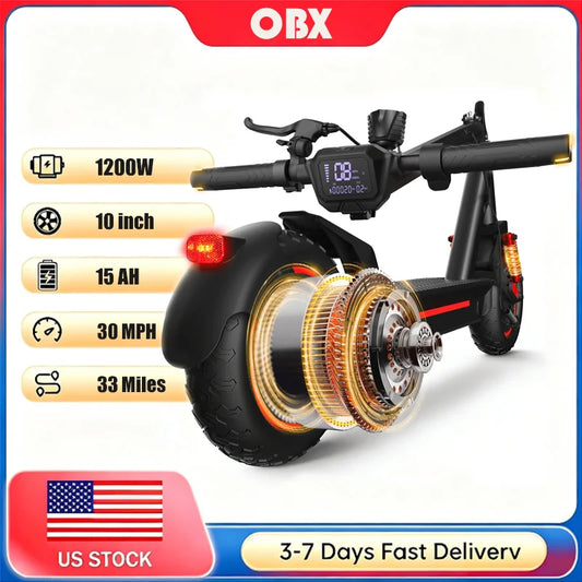 OBX 1200W Off-Road Electric Scooter For Adults - 30 MPH Dual Suspension Foldable