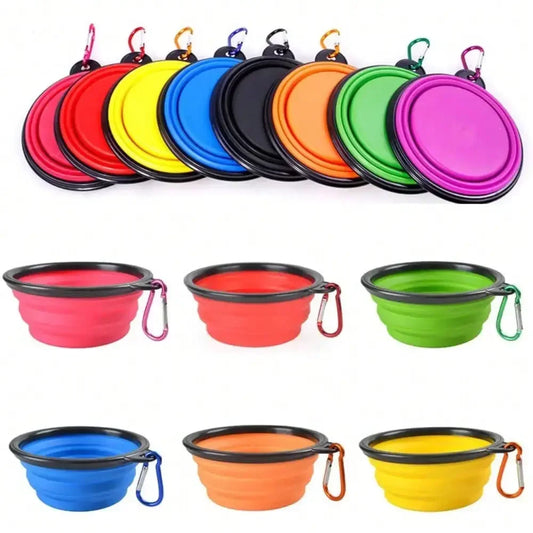 Premium Folding Pet Dish Travel Set - Collapsible Double Food Water Bowl