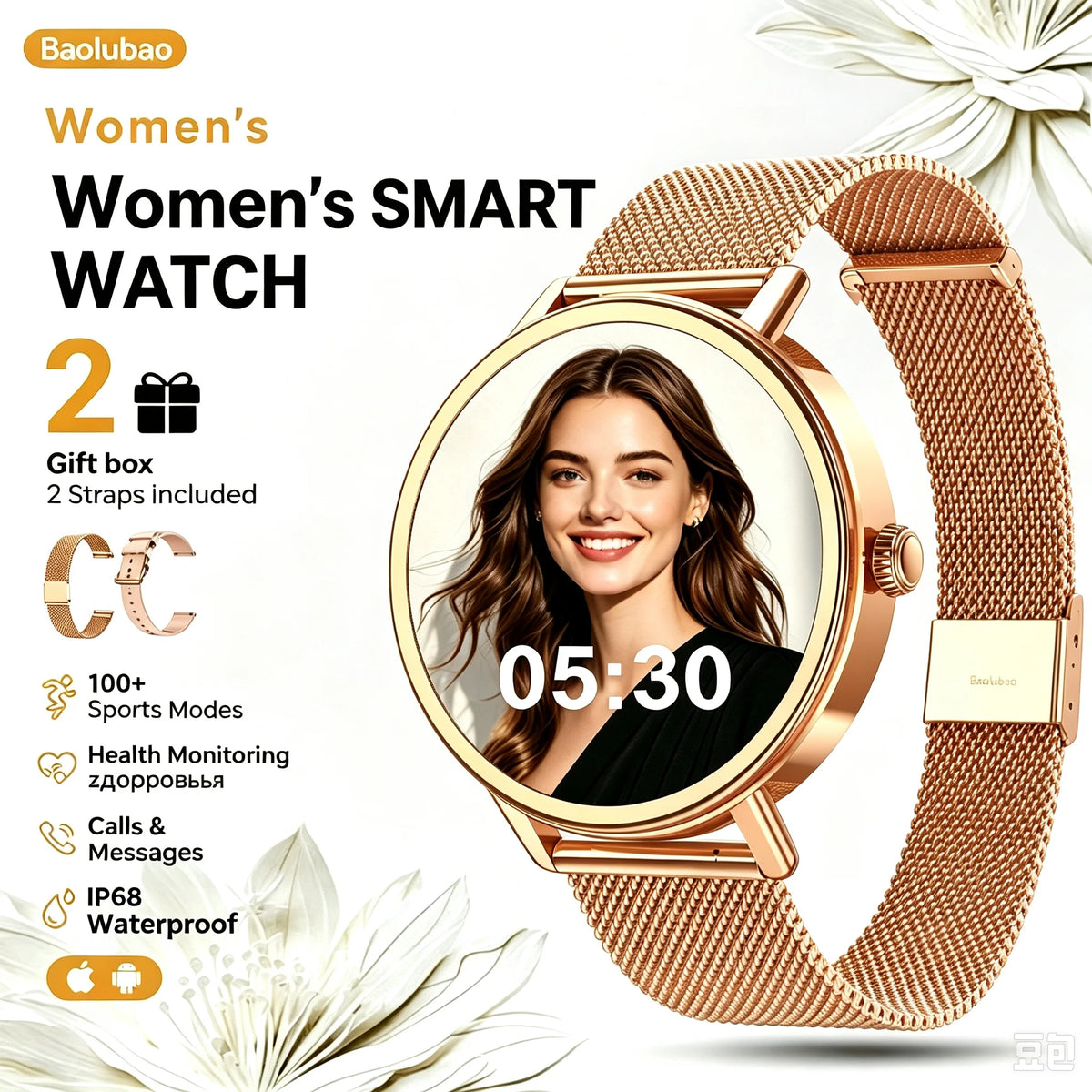 Blackview X30 Women's Smartwatch with Health Monitor Fitness Tracker 1.26” AMOLED Screen Bluetooth Smartwatch for Android IOS