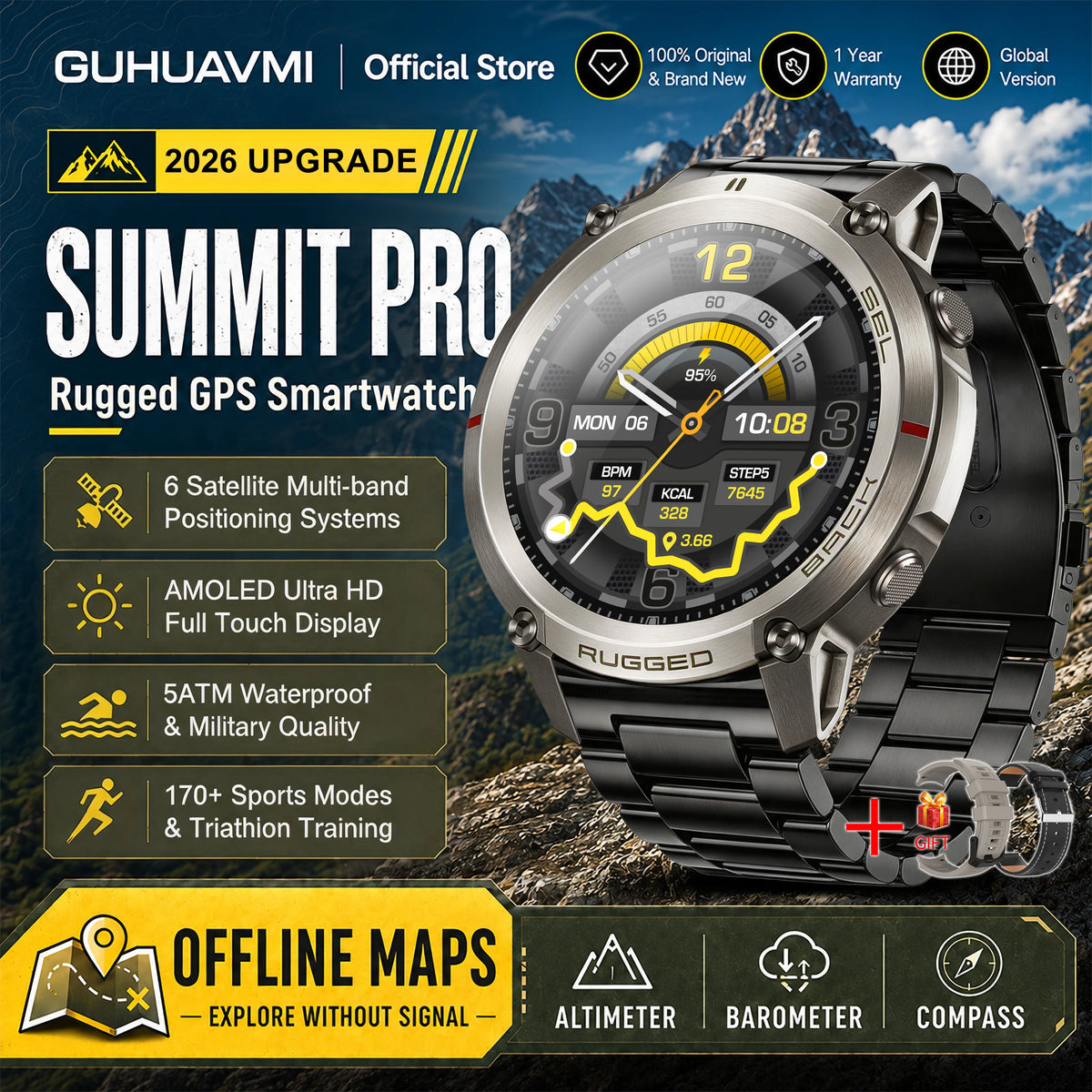Military GPS Smart Watch Bluetooth Call Waterproof Outdoor Sports Tracker