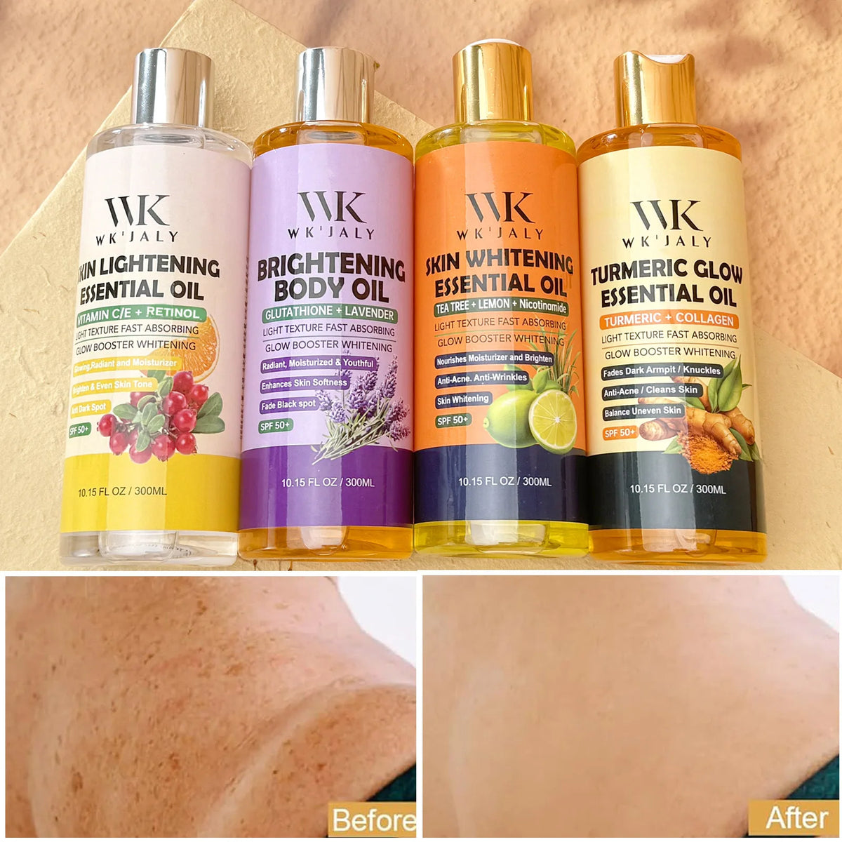 WK JALY Lightening Body Oil, Deeply Moisturizing, Hydration, Smooth Skin, Reduce Spots, Melanin, for Dark, Black, Caramel Skin
