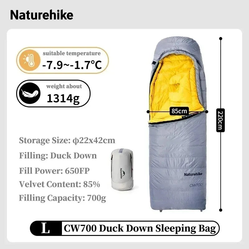 Naturehike CW400/CW700 Ultralight 650FP Duck Down Sleeping Bag 4 Seasons Compact Portable Sleeping Bag for Outdoor Hiking Travel Winter Warm Down Sleeping Bag