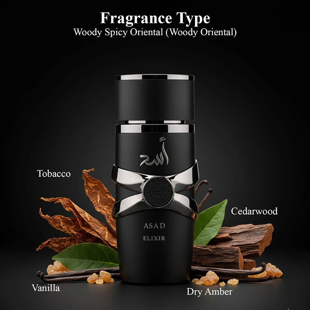Asad Elixir Eau De Parfum 100ml For Men, Arabian Oud Spicy Woody Long Lasting Cologne Perfume Spray