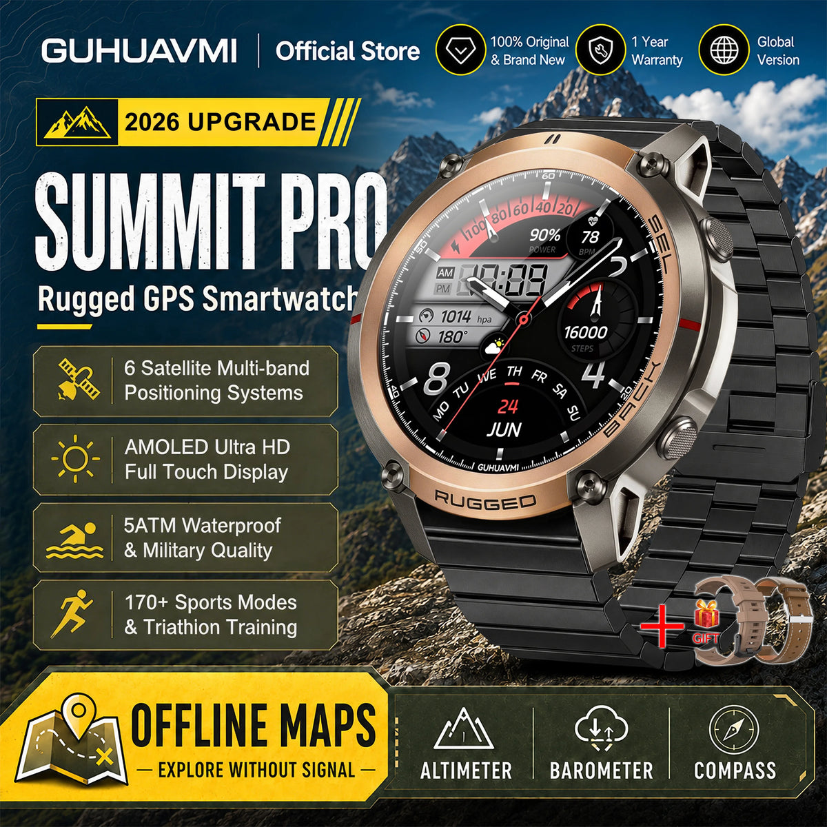 Military GPS Smart Watch Bluetooth Call Waterproof Outdoor Sports Tracker
