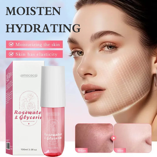 Amococo Rosewater Facial Mist - Deeply Hydrating Set With Hyaluronic Acid