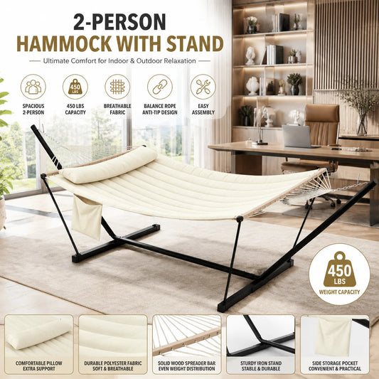 Premium Outdoor Hammock With Stand - 450 Lbs All Weather Support.