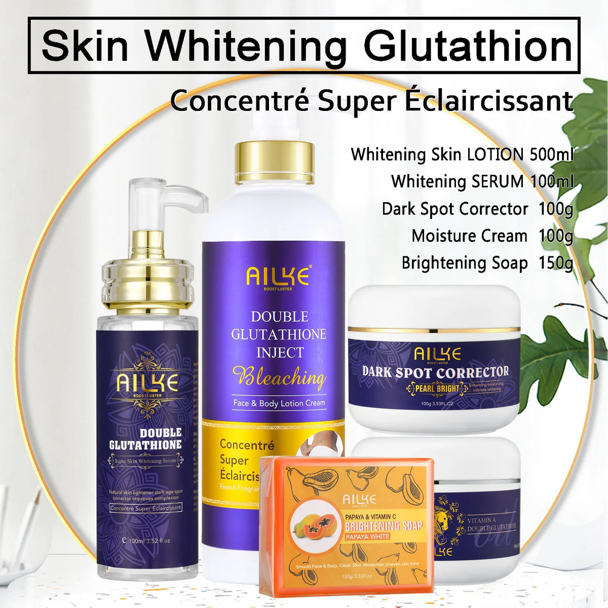AILKE Glutathione Bleaching Women Skin Care Set, Eliminate Black Spot, Melasma, Hyperpigmentation, Moisturizing, Even Skin Tone